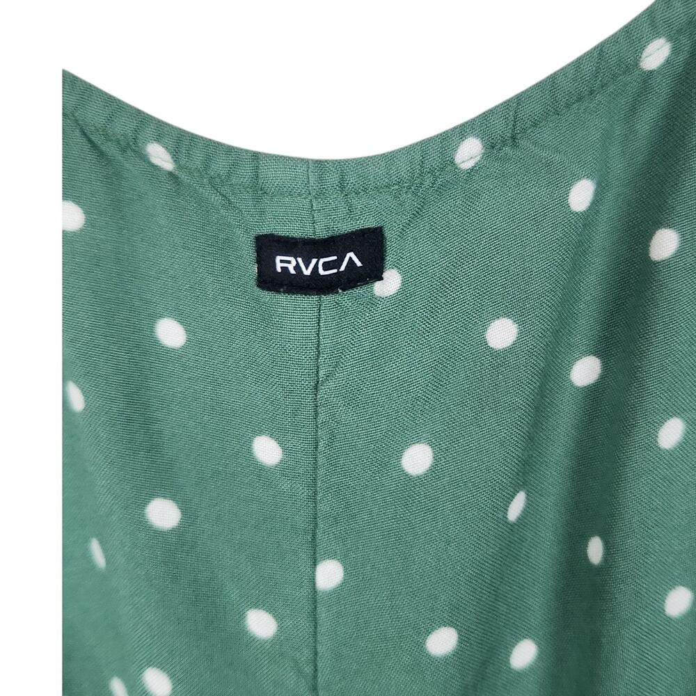 RVCA Women's Marina Romper SMALL Coverup Green Polka Dot Pockets Beachy Relaxed - Picture 6 of 6
